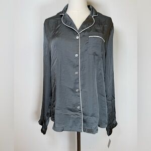 New! PJ Couture Dark Gray Satin 2-Piece Pajama Set Top And Shorts Womens Medium